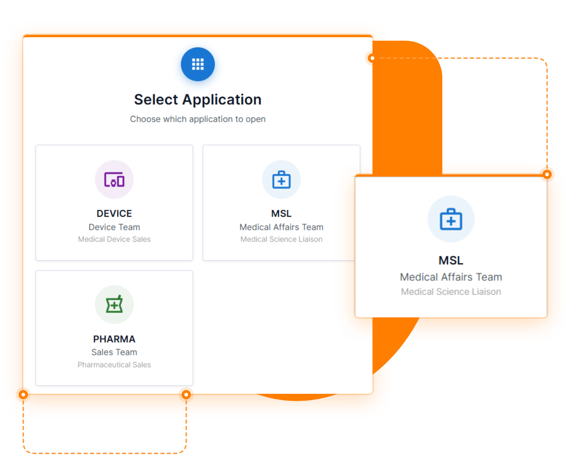 기기, MSL 및 제약 팀을 위한 Tika CRM 작업 공간으로, MSL 작업 공간이 강조 표시되어 있습니다. 기기, MSL 및 제약 팀을 위한 Tika CRM 작업 공간으로, MSL 작업 공간이 강조 표시되어 있습니다.